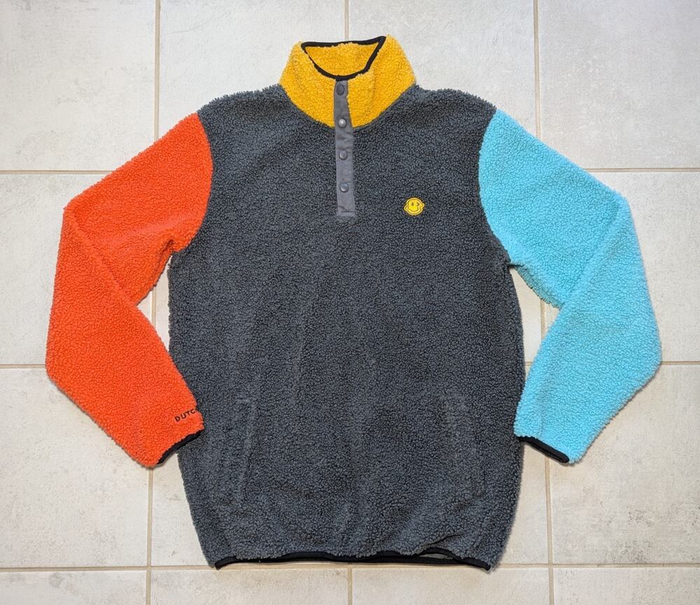 Dutch Bros Coffee Adults Size Small Fleece Jacket Colorblock Pullover T Snap